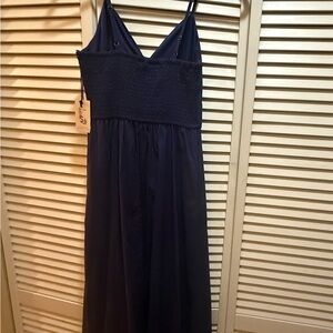 NWT Sincerely Jules navy blue dress Sz xs 100% cotton ruched back sleeveless